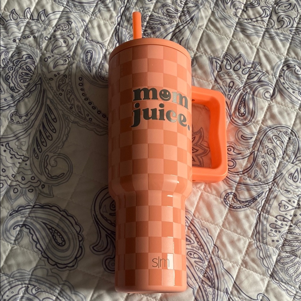 Peach Checked Karrie Locher Mom Juice tumbler